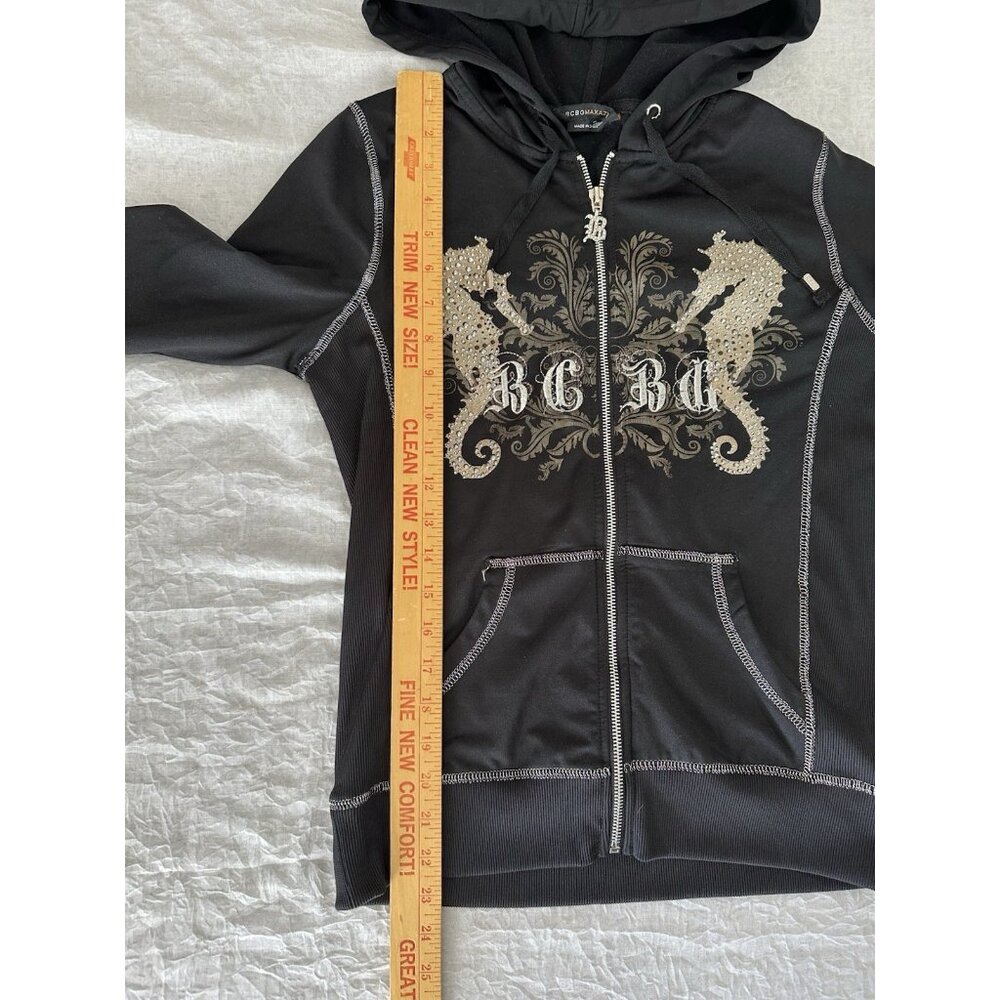 BCBG Maxazria Women's Size Small S Sweatshirt Full Zip Black Hoodie Long Sleeve - Picture 8 of 11